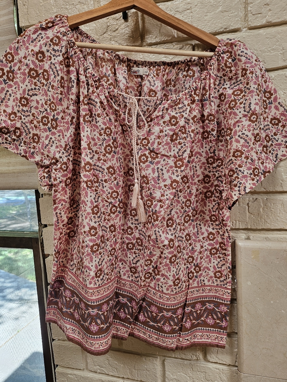 Faherty Block Print Floral Peasant Top